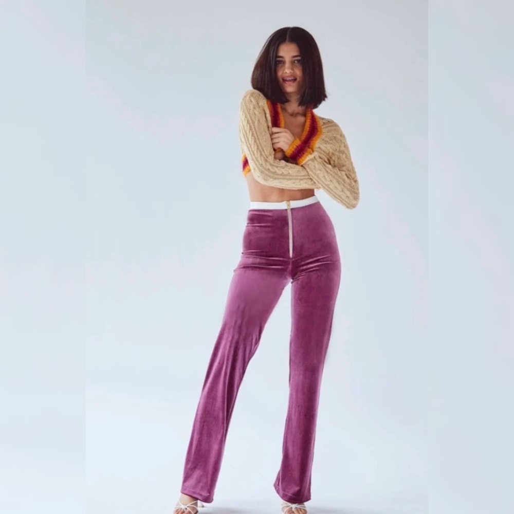 Peachy Den Plum Velvet Flare Pants